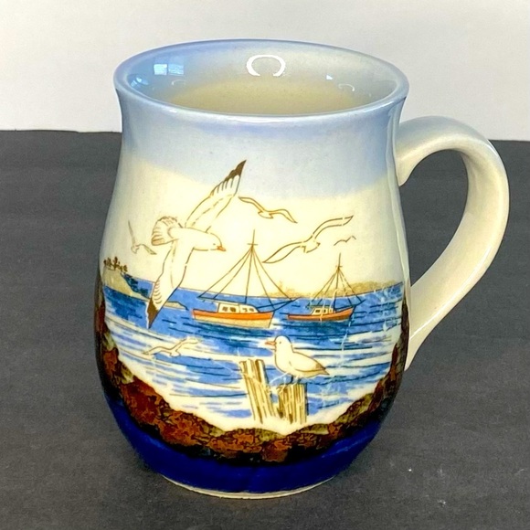 Otagiri Other - Otagiri Stoneware Coffee Mug Lighthouse Ocean Seagulls Blue Brown Gray 1…